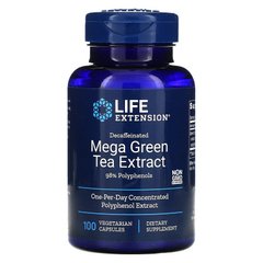 Зелений чай екстракт мега,Green Tea,  Life Extension, без кофеїну, 100 капсул