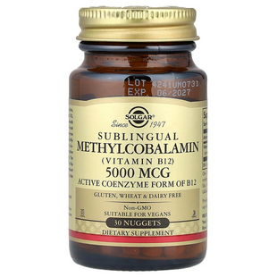 Вітамін В12 (метилкобаламін), Vitamin B12, Solgar, сублінгвальний, 5000 мкг, 30 таблеток