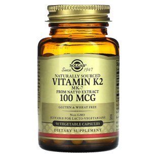 Вітамін К2, Naturally Sourced Vitamin K2, Solgar, натуральний, 100 мкг, 50 вегетаріанських капсул
