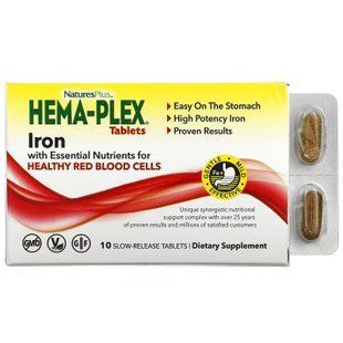 Залізо та поживні речовини для здоров'я еритроцитів, Iron with Essential Nutrients, Hema-Plex, NaturesPlus, 10 таблеток із уповільненим вивільненням