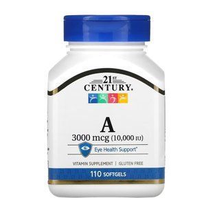 Вітамін A, Vitamin A, 21st Century, 3000 мкг (10 000 МО), 110 гелевих капсул