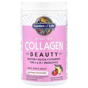 Пептиди колагену, Grass Fed Collagen Beauty, Garden of Life, полуничний лимонад, порошок, 270 г