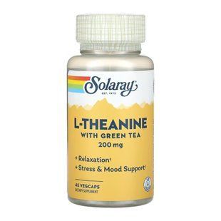 L-теанін із зеленим чаєм, L-Theanine With Green Tea, Solaray, 200 мг, 45 вегетаріанських капсул