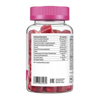 Вітаміни для волосся, шкіри і нігтів з біотином і колагеном, Beauty Hair, Skin & Nails Gummies, VPLab, UltraVit, ягідний смак, 60 жувальних цукерок