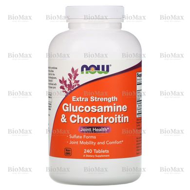 Глюкозамін і хондроїтин, посилена дія, Glucosamine & Chondroitin, Now Foods, 1,5 г/1,2 г, 240 таблеток