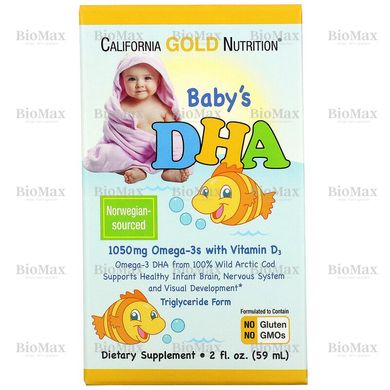 Омега-3 жирні кислоти з вітаміном D3, ДГК для дітей, California Gold Nutrition, 1050 мг, 50 мл
