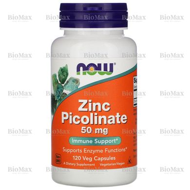 Піколинат цинку, Zinc Picolinate, Now Foods, 50 мг, 120 рослинних капсул