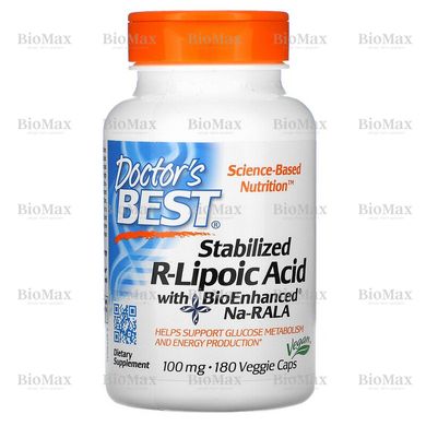 R-липоева кислота, R-Lipoic Acid, Doctor's Best, 100 мг 180 капсул