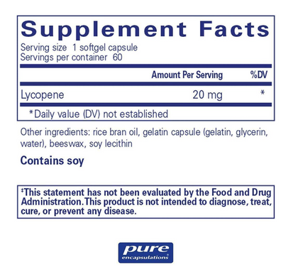 Лікопін, Lycopene, Pure Encapsulations, 20 мг, 60 капсул