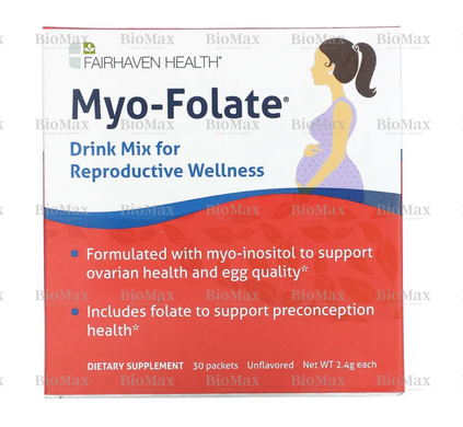 Мио-фолат для фертильности, Myo-Folate, Fairhaven Health, без ароматизаторов, 30 пакетов по 2.4 г