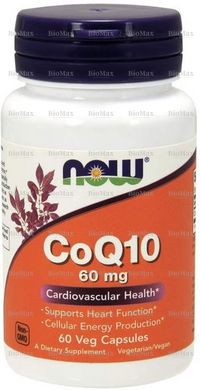 Коензим Q10, CoQ10, Now Foods, 60 мг, 60 вегетаріанських капсул