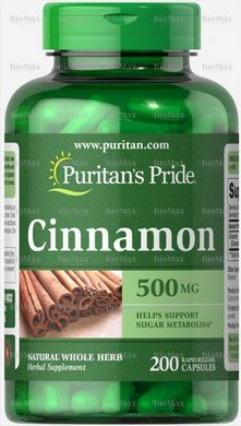Корица, Cinnamon, Puritan's Pride, 500 мг 200 капсул