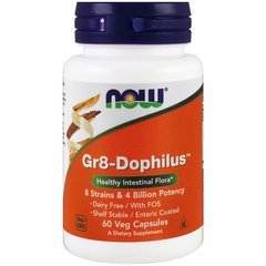 Пробіотики, Gr8-Dophilus, Now Foods, 4 млрд КОЕ, 60 капсул