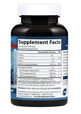 Super Omega-3, Carlson Labs, 1200 мг, 100 капсул