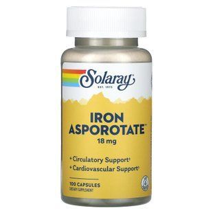 Залізо, Iron Asporotate, Solaray, 18 мг, 100 капсул