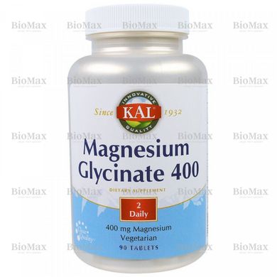 Магний глицинат, Magnesium Glycinate, KAL, 400 мг, 90 таблеток