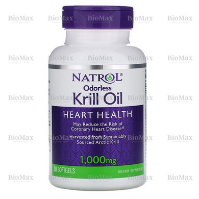 Масло криля, Odorless Krill Oil, Natrol, 1000 мг 30 капсул