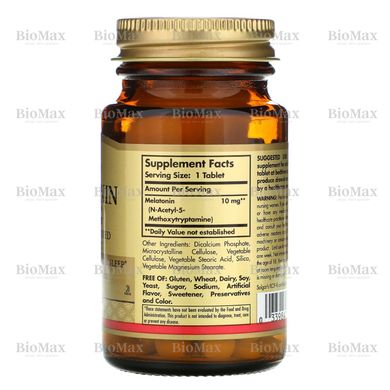 Мелатонин, Melatonin, Solgar, 10 мг, 60 таблеток