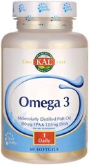 Риб'ячий жир, Омега 3, Omega 3 Fish, KAL, 180/120 , 1000 мг 60 капсул
