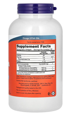 Супер Омега, Омега 3, ЭПК Super Omega, Now Foods, очищенная на молекулярном уровне, 240 капсул