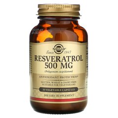 Ресвератрол, Resveratrol, Solgar, 500 мг, 30 капсул