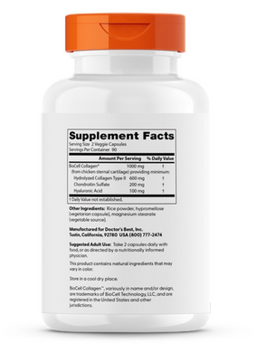 Гиалуроновая кислота и хондроитин сульфат, Hyaluronic acid+Chondroitin sulfate,  Doctor's Best, 50 мг/100 мг 180 капсул