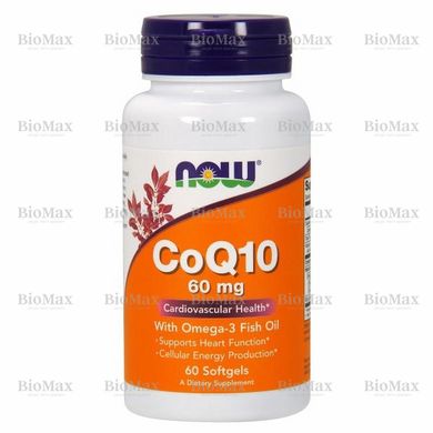 Коензим Q10 с Омега-3, CoQ10, Now Foods, 60 мг, 60 гелевих капсул