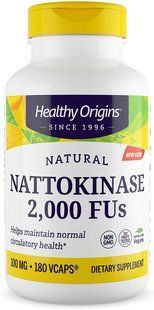 Наттокіназа, Nattokinase 2,000 FU's, Healthy Origins, 100 мг, 180 капсул