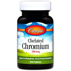 Хром хелат, Chelated Chromium, Carlson Labs, 200 мкг, 300 таблеток