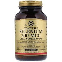 Селен, Selenium, Solgar, без дріжджів, 200 мкг, 100 таблеток
