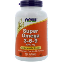 Супер омега 3 6 9, Super Omega 3 - 6 - 9, Now Foods, 1200 мг, 180 капсул