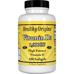 Витамин Д-3, Д3, Vitamin D-3, D3, Healthy Origins, 1000 МЕ, 180 капсул