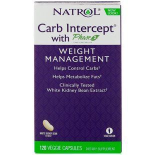 Экстракт белой фасоли, блокатор углеводов, фаза 2, Carb Intercept Phase 2, Natrol, для снижения веса, 120 вегетарианских капсул