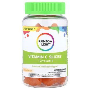 Витамин C + витамин Е, Vitamin C + Vitamin E, Rainbow Light, со вкусом цитруса, 60 веганских жевательных конфет