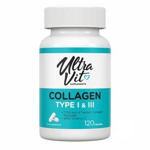 Коллаген I и III типа с витамином C, Collagen Type I & III, VPLab, 1700 мг, 120 капсул