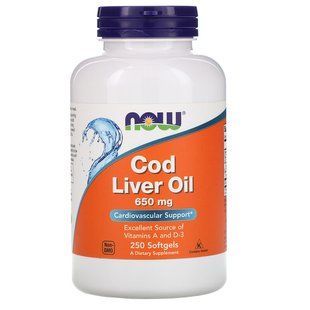 Омега з печінки тріски, Cod Liver Oil, Now Foods,  250 гелевих капсул