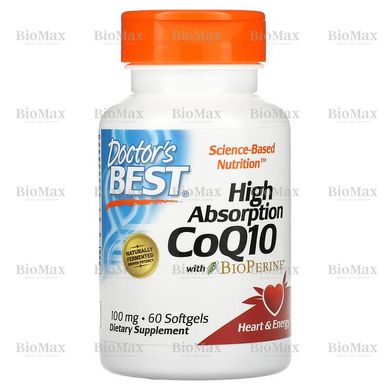 Коензим Q10 високого засвоєння, High Absorption CoQ10 with BioPerine, Doctor's Best, 100 мг, 60 капсул