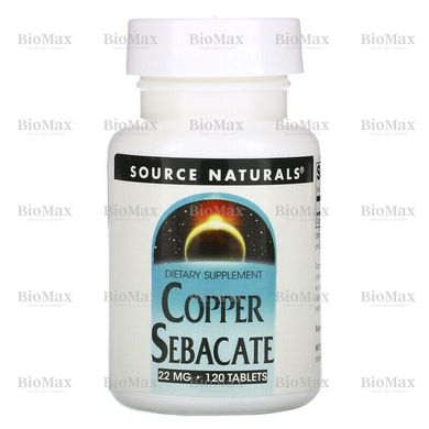 Медь, Copper Sebacate, Source Naturals, 3 мг, 120 таблеток