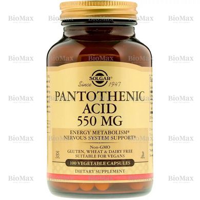 Пантотенова кислота (B5) Pantothenic Acid, Solgar, 550 мг, 100 капсул