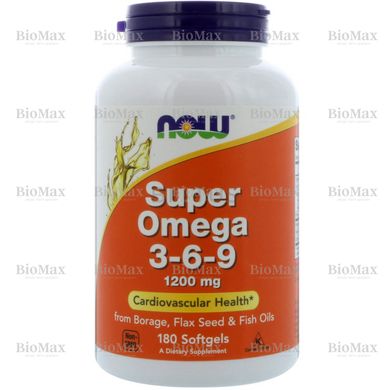 Супер омега 3 6 9, Super Omega 3 - 6 - 9, Now Foods, 1200 мг, 180 капсул