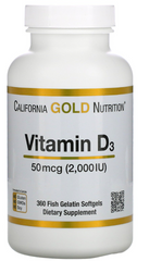 Витамин Д3, Vitamin D3, California Gold Nutrition, 50 мкг (2000 МЕ), 360 капсул