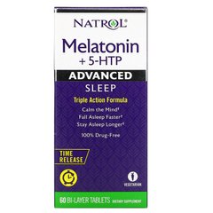 Мелатонін + 5-HTP, Advanced Sleep Melatonin + 5 HTP, Natrol, 6 мг/50 мг, 60 таблеток