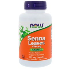 Слабительное средство, Senna Leaves, Now Foods, 470 мг, 100 капсул