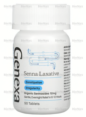 Слабительное средство, сенна, Senna Leaves, Genexa LLC, 50 таблеток