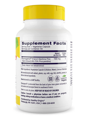 Экстракт сосновой коры, Pycnogenol, Healthy Origins, 100 мг, 60 капсул