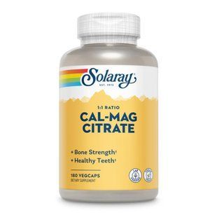 Кальцій і магній цитрат 1:1, Cal-Mag Citrate, Solaray, 1000 мг/1000 мг, 180 вегетаріанських капсул