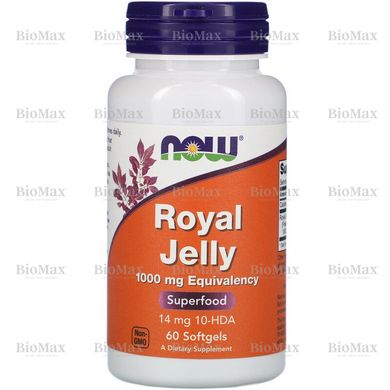 Маточне молочко, Royal Jelly, Now Foods, 1000 мг, 60 капсул