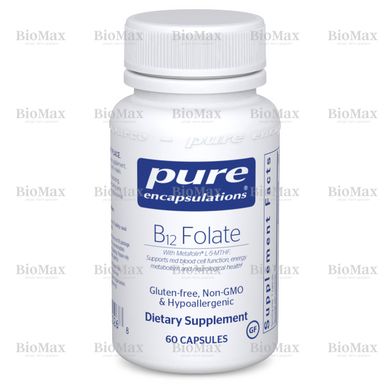 Вітамін B12 та Фолат, (метилкобаламін), B12 and Folate, Pure Encapsulations, 800 мкг 60 капсул