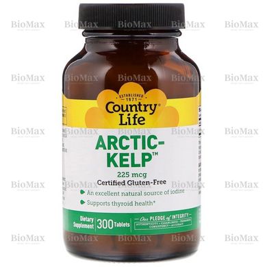 Йод, Arctic-Kelp, Country Life, 225 мкг, 300 таблеток