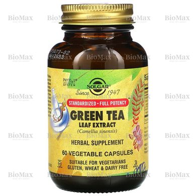 Зелений чай екстракт, Green Tea Leaf, Solgar, 400 мг, 60 капсул